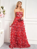 Red Haute Couture Strapless Chiffon Prom Dress S