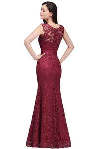 Burgundy Lace Embroidered Mermaid Bridesmaid Dress With Belt 2