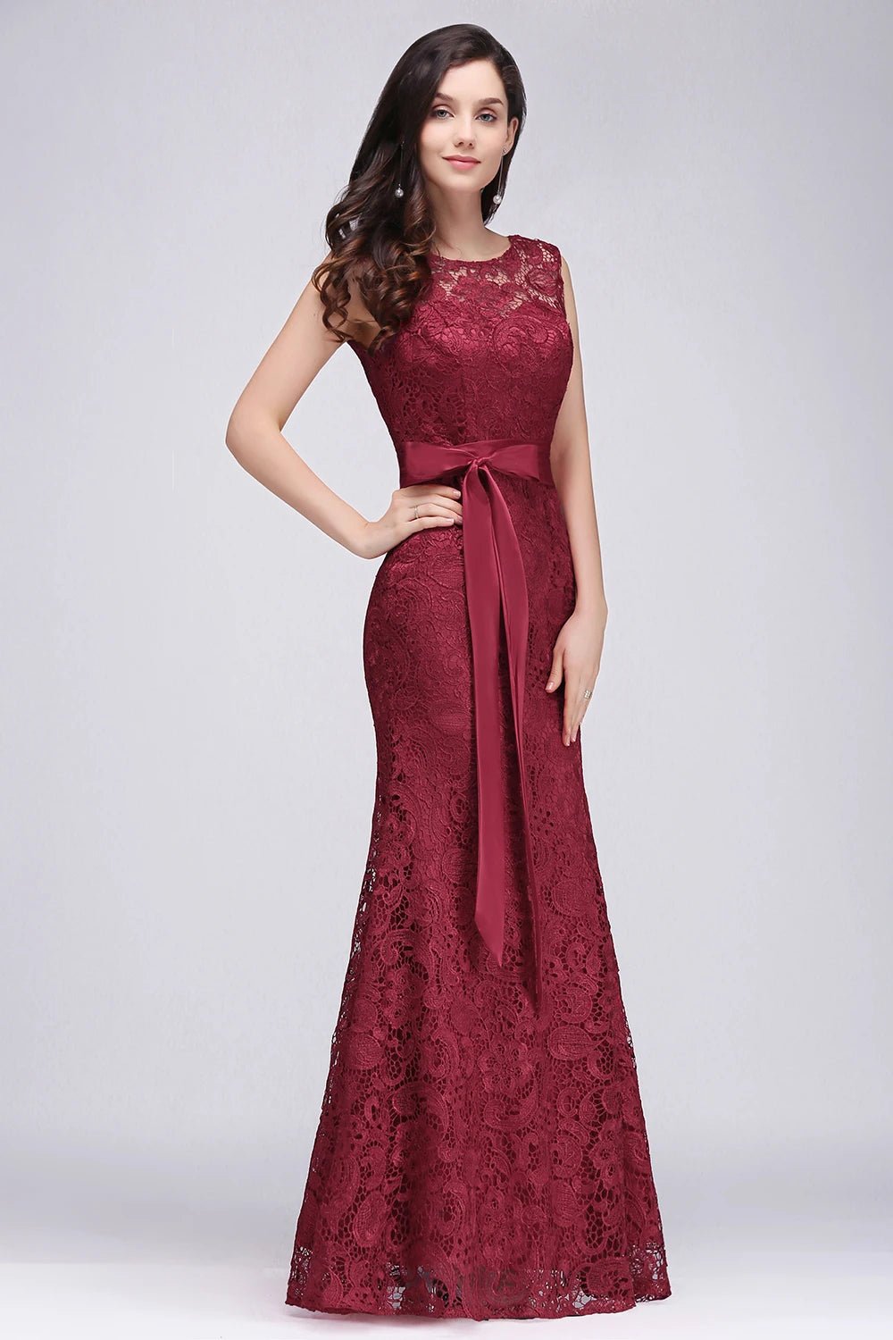 Lace Embroidered Mermaid Bridesmaid Dress With Belt