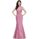 Dusty Pink Lace Embroidered Mermaid Bridesmaid Dress With Belt 2