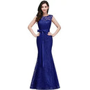 Royal Blue Lace Embroidered Mermaid Bridesmaid Dress With Belt 2