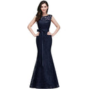 Navy Blue Lace Embroidered Mermaid Bridesmaid Dress With Belt 2