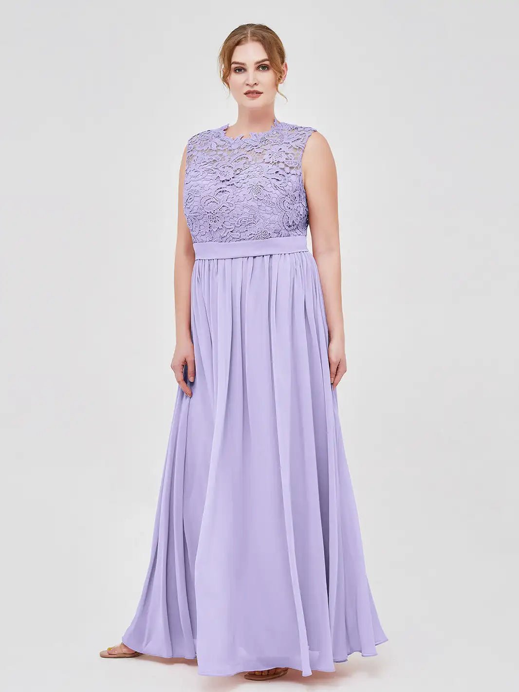 Lace Floral Bodice Lilac Chiffon Bridesmaid Dress