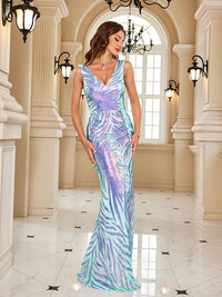 Light Blue Light Blue Sexy Sequined Mermaid Evening Dress S