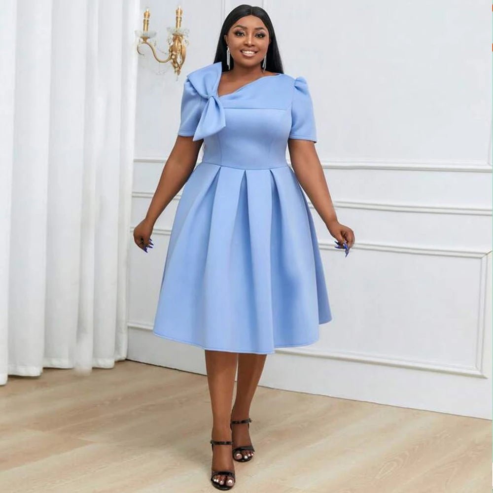 Light Blue Short Sleeves A-Line Knee Length Party Dress