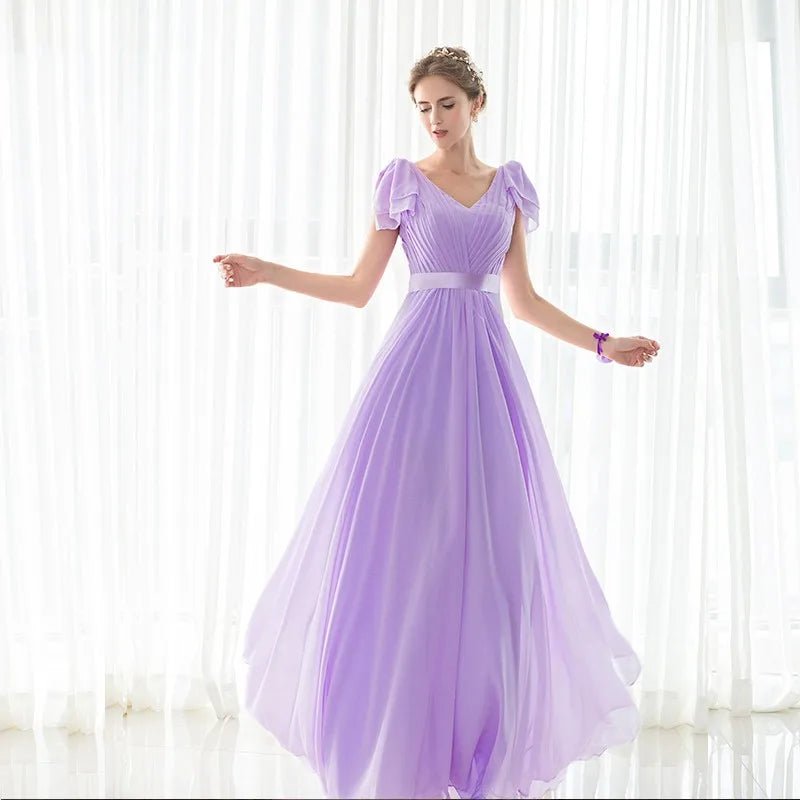 Lilac A-Line Chiffon Bridesmaid Dress with V-Neck