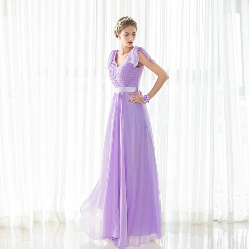 Lilac A-Line Chiffon Bridesmaid Dress with V-Neck