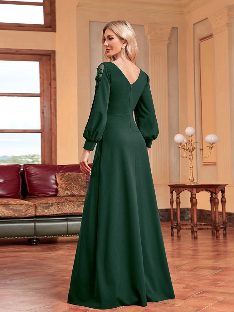 Long Flared Sleeves Applique A-Line Formal Gown