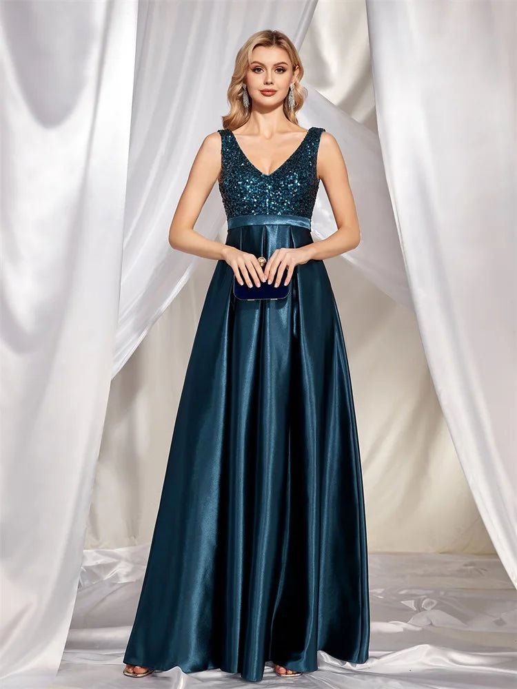 Long Sequin Satin Formal Bridesmaid Dresses