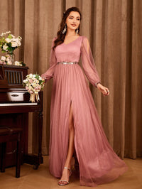 Pink Long Sleeve Chiffon Evening Long Gown Dresses XL