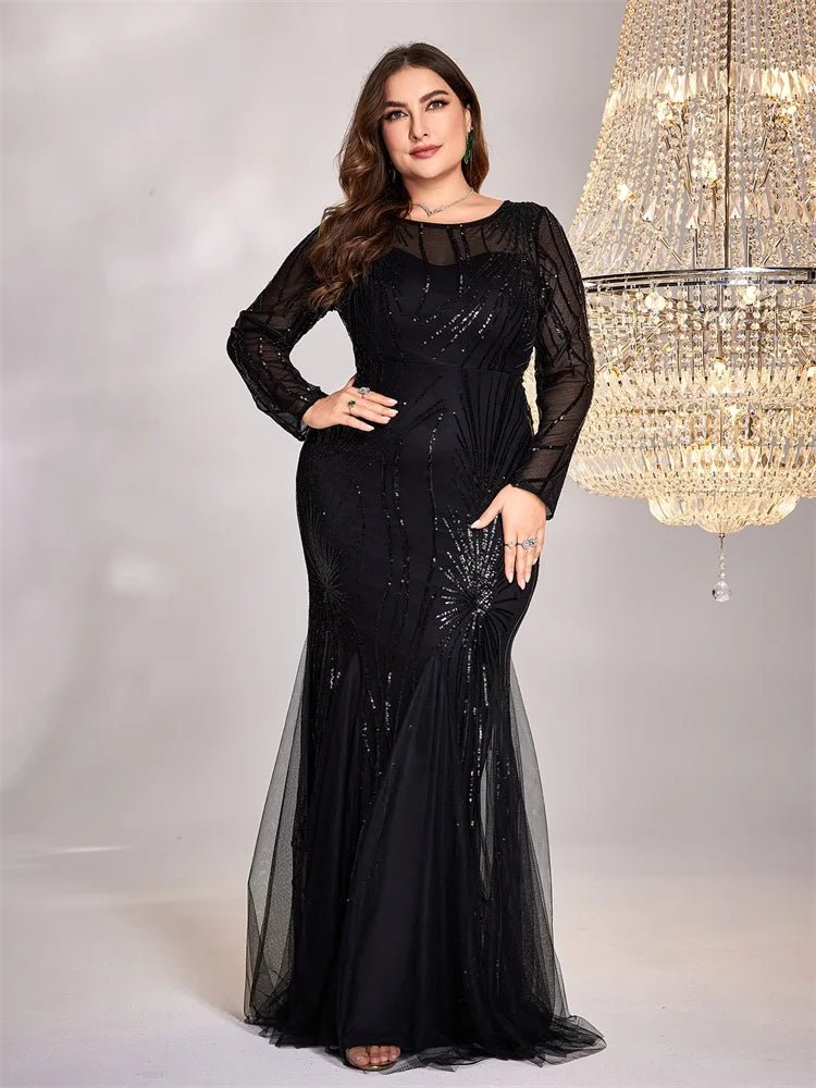 Long Sleeve Elegant Sequin Mermaid Evening Formal Dress