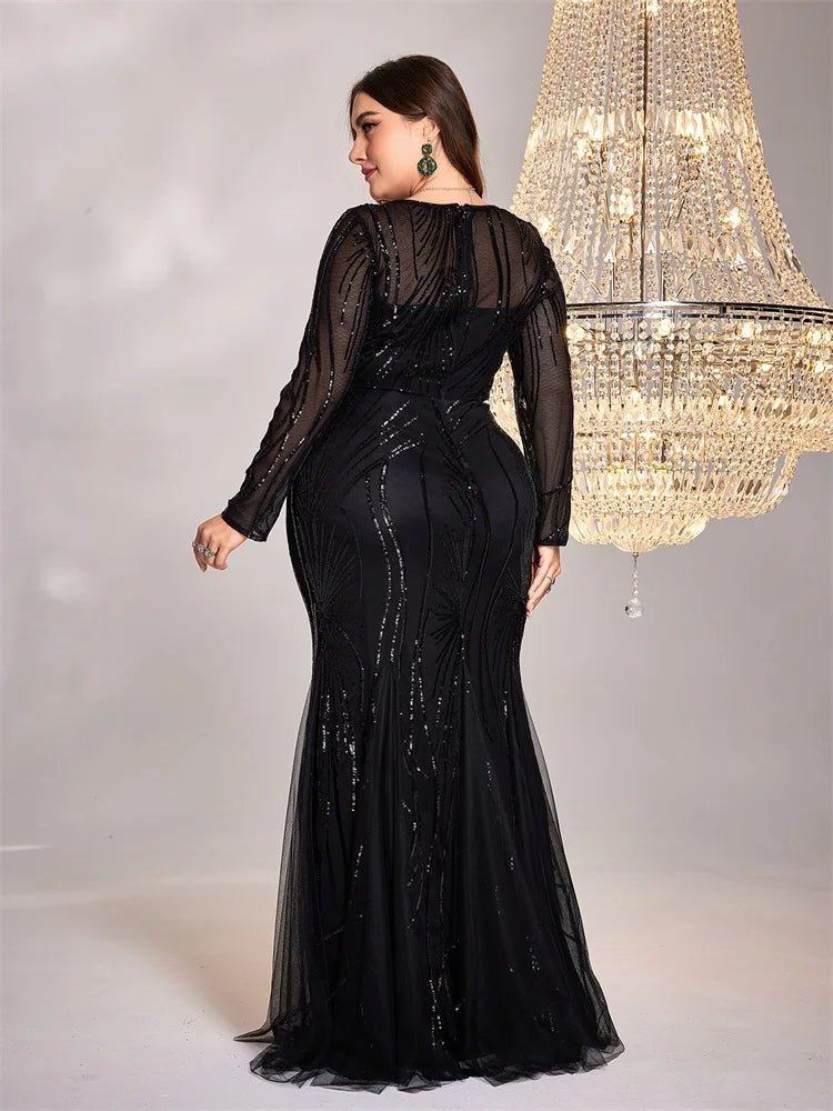 Long Sleeve Elegant Sequin Mermaid Evening Formal Dress