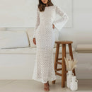 S Long Sleeve Hollow Out Floral Knit Maxi Dress White