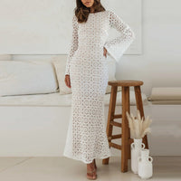 S Long Sleeve Hollow Out Floral Knit Maxi Dress White