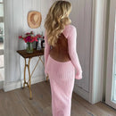 Pink Long Sleeve Knitted Bodycon Maxi Dress L