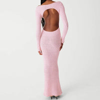 Pink Long Sleeve Knitted Bodycon Maxi Dress S