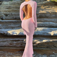 Pink Long Sleeve Knitted Bodycon Maxi Dress L