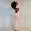 Pink Long Sleeve Knitted Bodycon Maxi Dress S