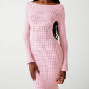 Pink Long Sleeve Knitted Bodycon Maxi Dress L