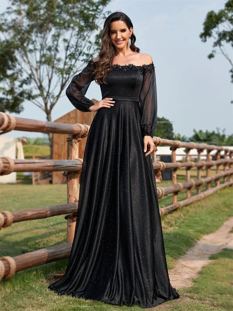 Long Sleeve Off-Shoulder Formal Evening Dress