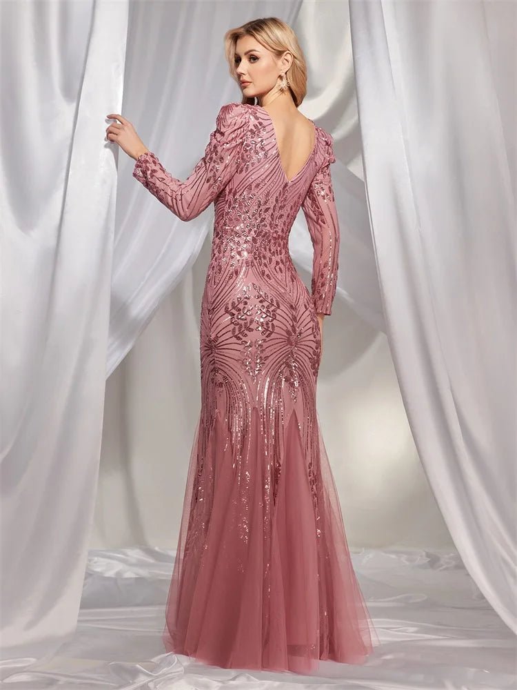 Long Sleeve Sequin Mermaid Formal Dress for Evenings