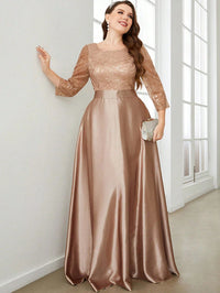 Champagne Long Sleeve Sequin Satin Ball Gown Bridesmaid Dress 2XL