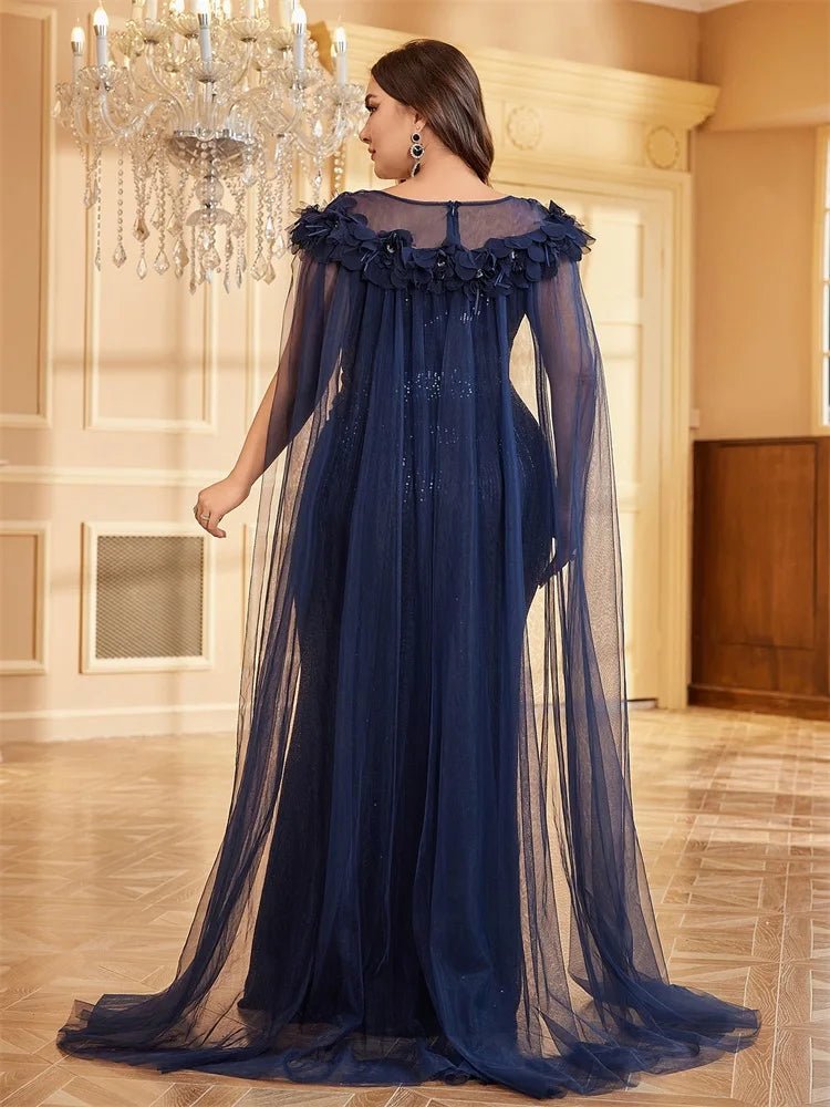 Luxury Navy O-Neck Applique Sequin Evening Dresses