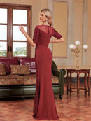 Burgundy Luxury Short Sleeve Sequin Tulle Formal Evening Dress S