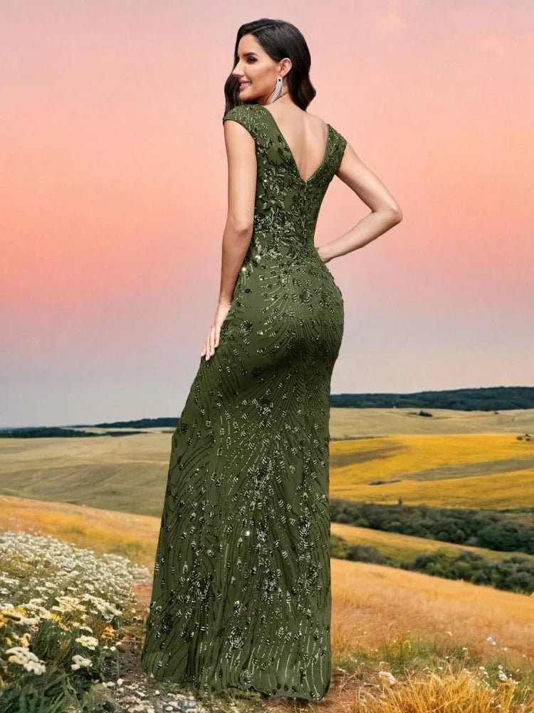 Mermaid Army Green Long Sequin Evening Dress