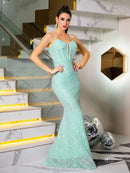 Mint Mint Green Sequin Sleeveless Mermaid Long Formal Gown S