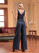 Navy Blue Navy Blue Tie Waist Sleeveless Wide Leg Jumpsuit S