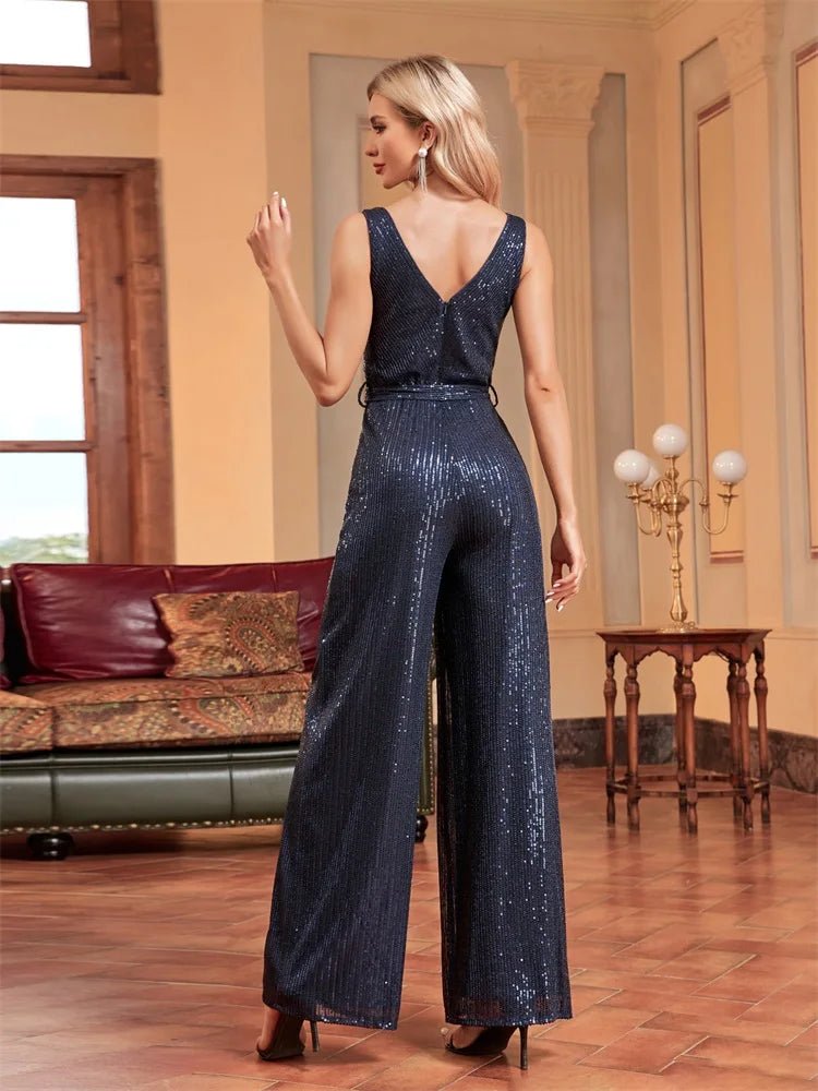 Navy Blue Navy Blue Tie Waist Sleeveless Wide Leg Jumpsuit S