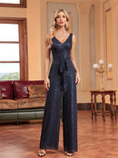 Navy Blue Navy Blue Tie Waist Sleeveless Wide Leg Jumpsuit XL