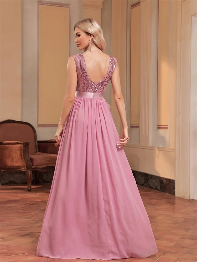 O-Neck Sleeveless Pink Chiffon Bridesmaid Dress