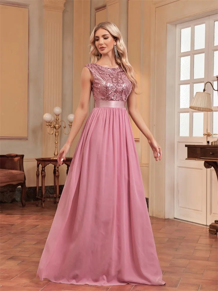 Pink O - Neck Sleeveless Pink Chiffon Bridesmaid Dress S