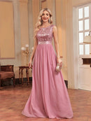 Pink O - Neck Sleeveless Pink Chiffon Bridesmaid Dress S