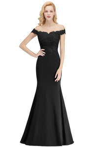 Black Off - shoulder Embroidered Mermaid Bridesmaid Dress 2