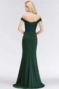 Emerald Green Off - shoulder Embroidered Mermaid Bridesmaid Dress 2