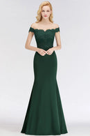 Emerald Green Off - shoulder Embroidered Mermaid Bridesmaid Dress 2