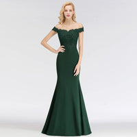 Emerald Green Off - shoulder Embroidered Mermaid Bridesmaid Dress 2