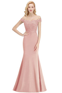 Rose Gold Off - shoulder Embroidered Mermaid Bridesmaid Dress 2