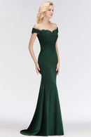 Emerald Green Off - shoulder Embroidered Mermaid Bridesmaid Dress 2