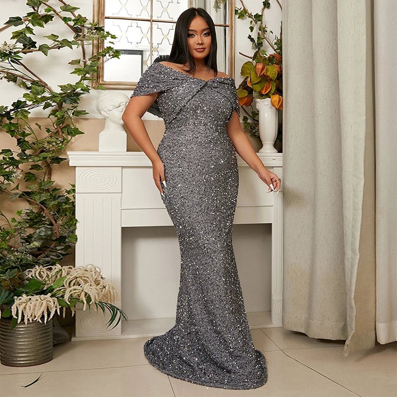 Off Shoulder Sequin Mermaid Prom Dress Plus Size