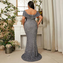 Gray Off Shoulder Sequin Mermaid Prom Dress Plus Size 4XL