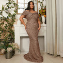 Brown Off Shoulder Sequin Mermaid Prom Dress Plus Size 4XL