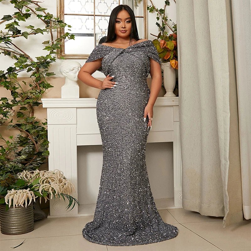 Off Shoulder Sequin Mermaid Prom Dress Plus Size