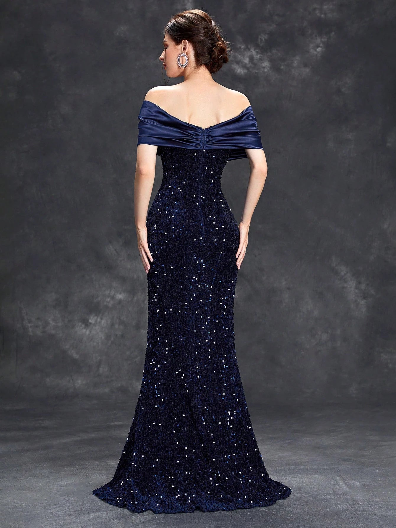 Off Shoulder Sequin Velvet Mermaid Evening Gown