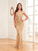 Champagne Off - Shoulder Sexy Sequin Mermaid Evening Formal Dress XXL