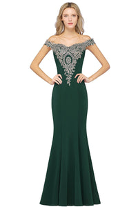 Green Off The Shoulder Embroidered Mermaid Evening Dress 2