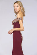 Burgundy Off The Shoulder Embroidered Mermaid Evening Dress 2